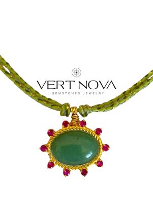 Collier Big Solaire argent 925 plaqué or 18k avec quartz rose ou aventurine verte