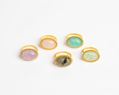 Bague Big Eva argent 925 plaqué or 18k avec pierres naturelles