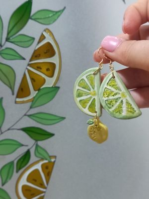 Boucles d’oreilles artisanales en céramique – Tranches de citron vert
