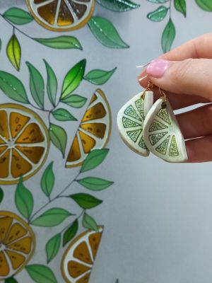 Boucles d’oreilles artisanales en céramique – Citron vert minimaliste