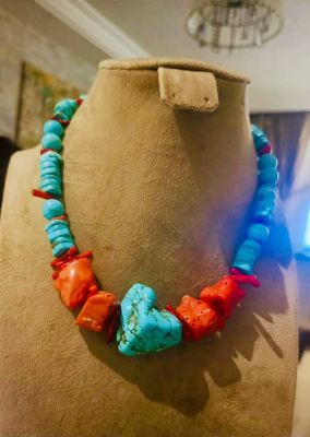 Collier Équilibre Océan – Turquoise & Corail rouge naturel